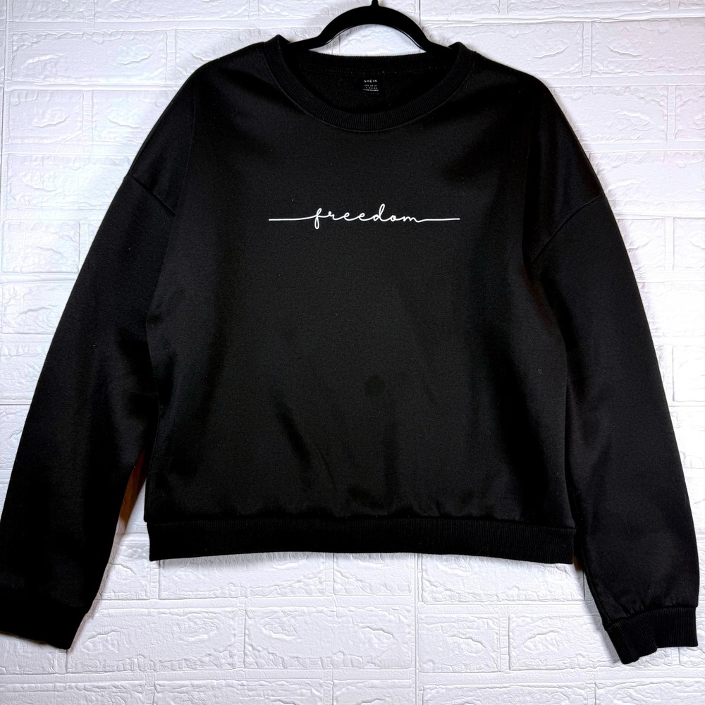 Black Freedom Sweatshirt Women Size L Graphic Long Sleeve Pullover